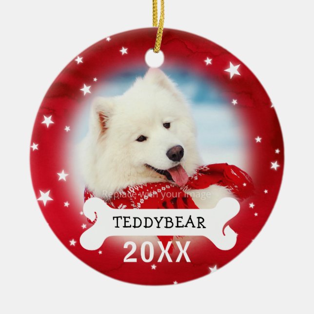 Red Personalized Dog Pet Photo Christmas Ornaments (Front)