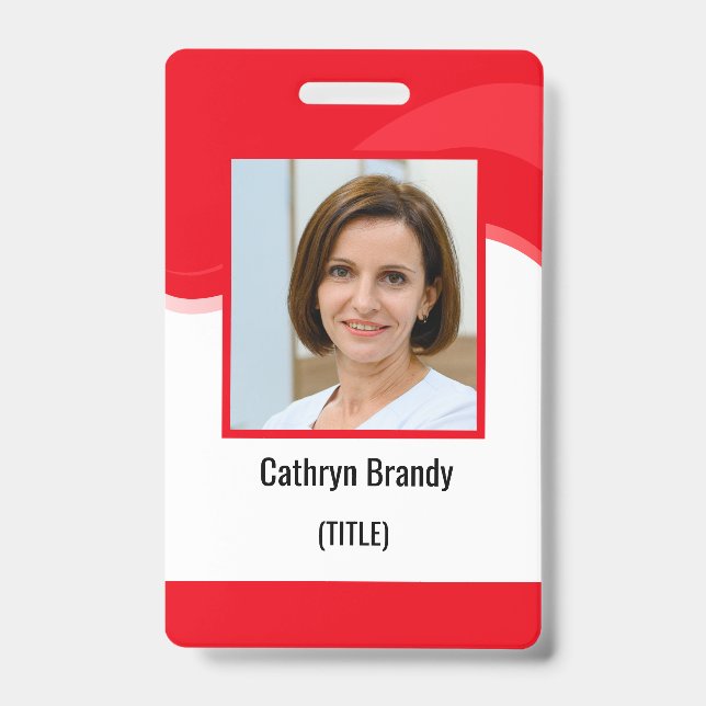Red Personalized Employee, Photo, Bar Code & Logo Badge (Front)