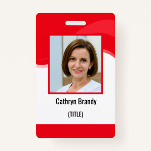 Red Personalized Employee, Photo, Bar Code & Logo Badge