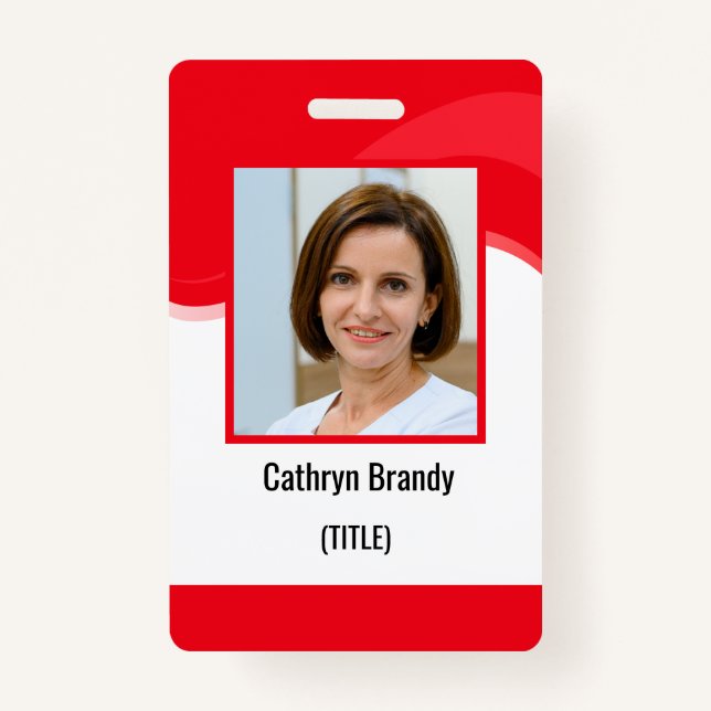 Red Personalized Employee, Photo, Bar Code & Logo Badge (Front)