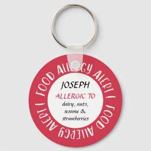 Red Personalized Food Allergy Alert Customized Keychain