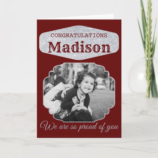 Red Personalized Glitter Graduation Card (Front)