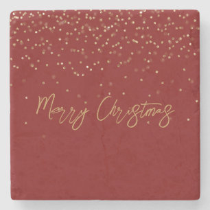 Red Personalized Gold Glitter Sparkle Dots Stone Coaster