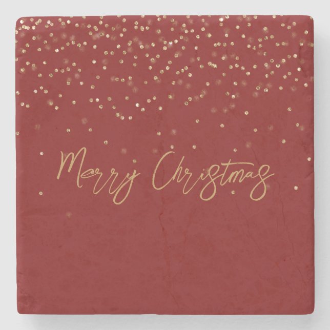 Red Personalized Gold Glitter Sparkle Dots Stone Coaster (Front)