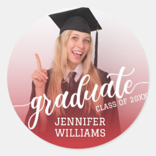 Red Personalized Graduation Photo Graduate Party Classic Round Sticker