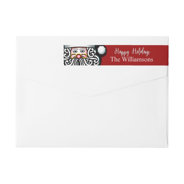 Red Personalized Happy Holidays Santa Address Wrap Around Label (Back)