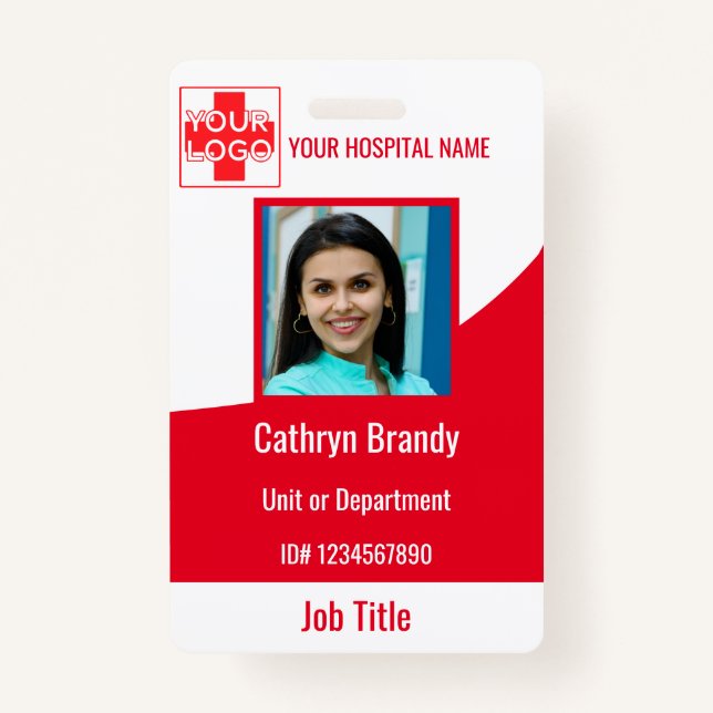Red Personalized Hospital or Clinic Employee Badge (Front)