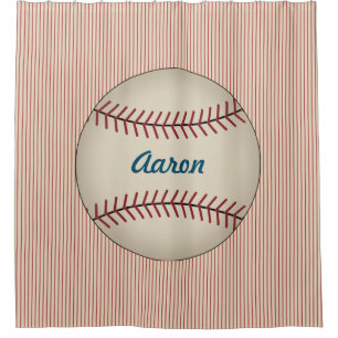 Red Personalized Kids Baseball Shower Curtain
