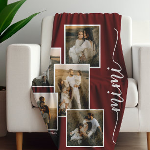 Red Personalized Mimi Grandkid 5 Photo Collage  Fleece Blanket