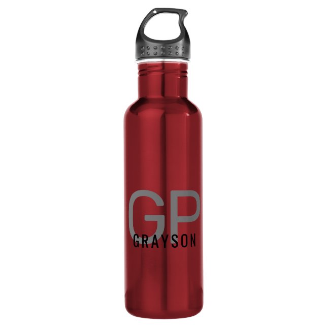 Red Personalized Modern Monogram Initial  710 Ml Water Bottle (Front)