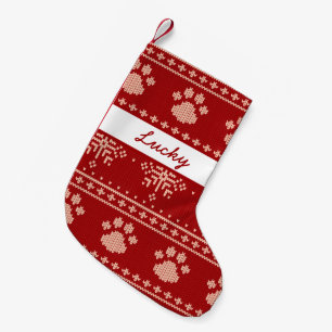 Red personalized Name Cat Paw Knitted Christmas Small Christmas Stocking