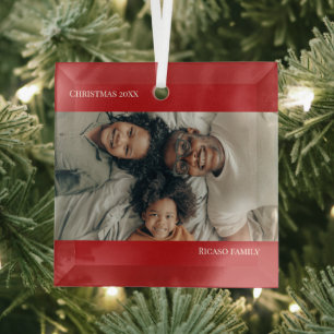 Red Personalized Photo Christmas Glass Ornament