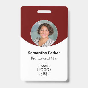 Red Personalized Photo, Logo, Barcode Employee Badge