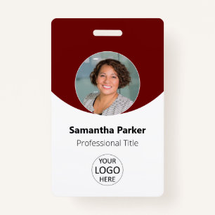 Red Personalized Photo, Logo, Barcode Employee Badge