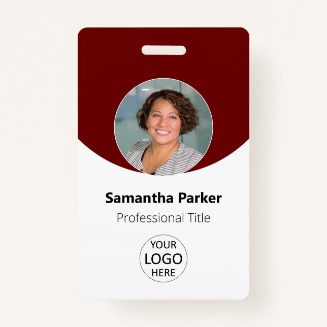 Red Personalized Photo, Logo, Barcode Employee Badge (Front)