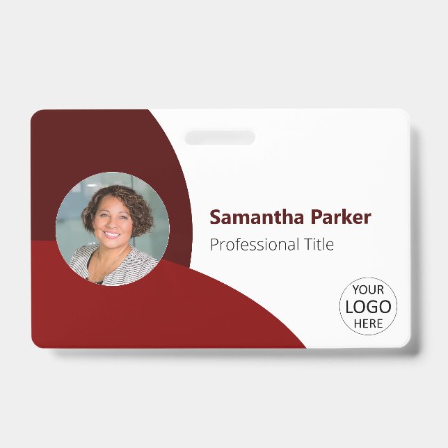 Red Personalized Photo, Logo, Barcode Employee Badge (Front)