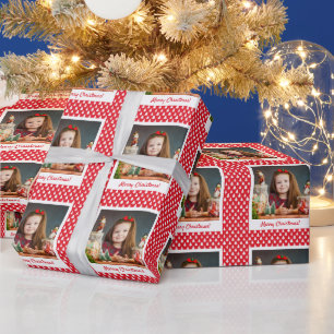 Red Personalized Photo Merry Christmas Holiday Wrapping Paper