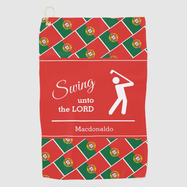 Red Personalized PORTUGUESE FLAG Golf Towel (Front)