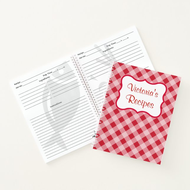 Red Personalized Recipe Cookbook Notebook Gift (Inside)