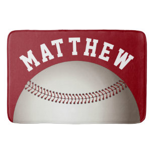 Red Personalized Sports Baseball Design Bath Mat