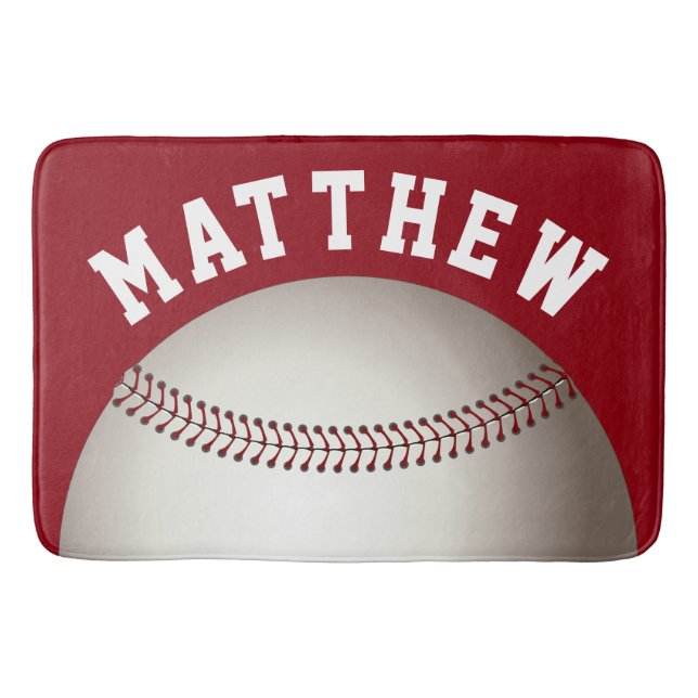 Red Personalized Sports Baseball Design Bath Mat (Front)