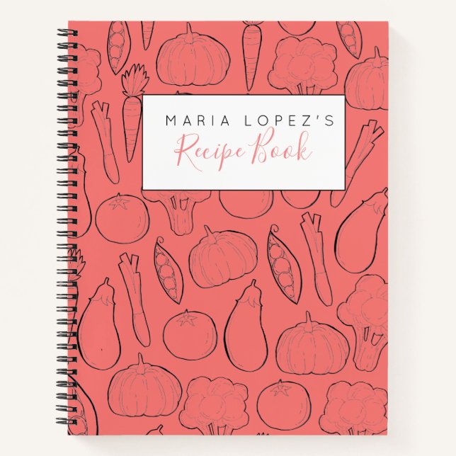 Red personalized vegetable cook book recipe book (Front)
