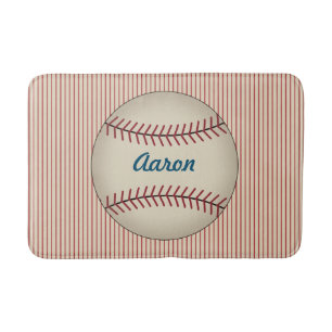 Red Personalized Vintage Baseball Bath Mat
