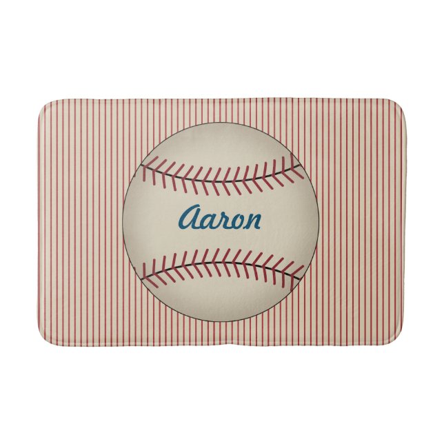 Red Personalized Vintage Baseball Bath Mat (Front)