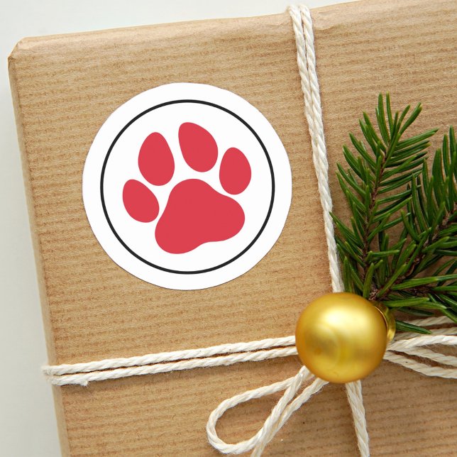Red Pet Lover Paw Print Holiday Classic Round Sticker (Creator Uploaded)