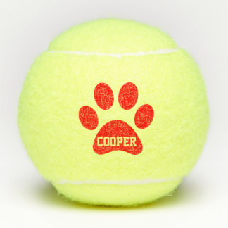 Red Pet Paw Print Personalized Name Toy Tennis Balls