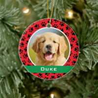 Red Pet Paw Prints Personalized Dog Name Photo