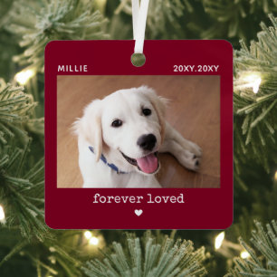 Red Pet Photo Dog Name Memorial Metal Ornament