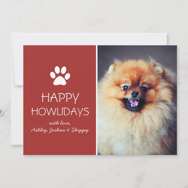 Red Pet Photo Paw Print Holiday Flat Cards (Front)