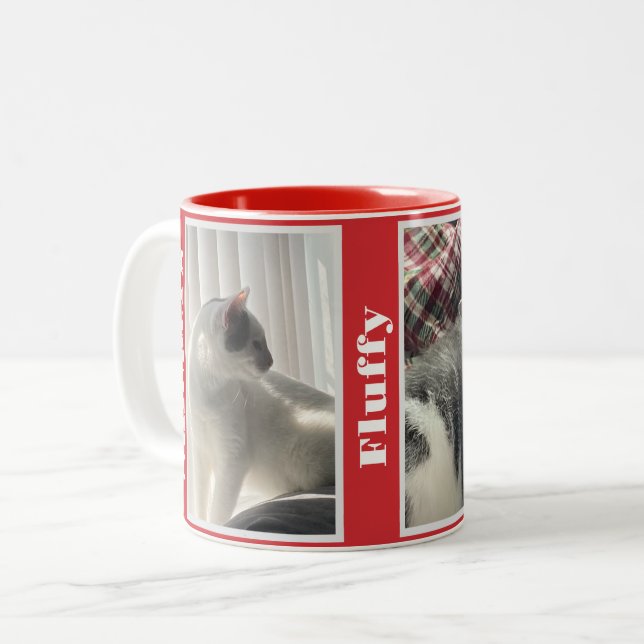 Red Pet Photos and Names  Two-Tone Coffee Mug (Front Left)