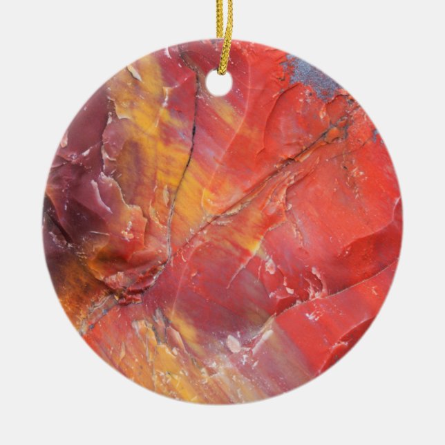 Red Petrified wood detail, Arizona Ceramic Ornament (Front)