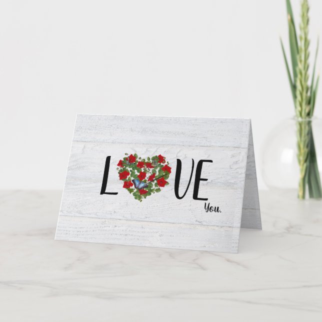 Red petunia and ivy Valentine heart Card (Front)