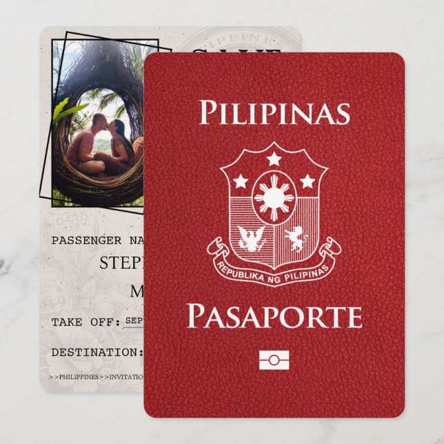 Red Philippines Passport Save The Date (Front/Back)