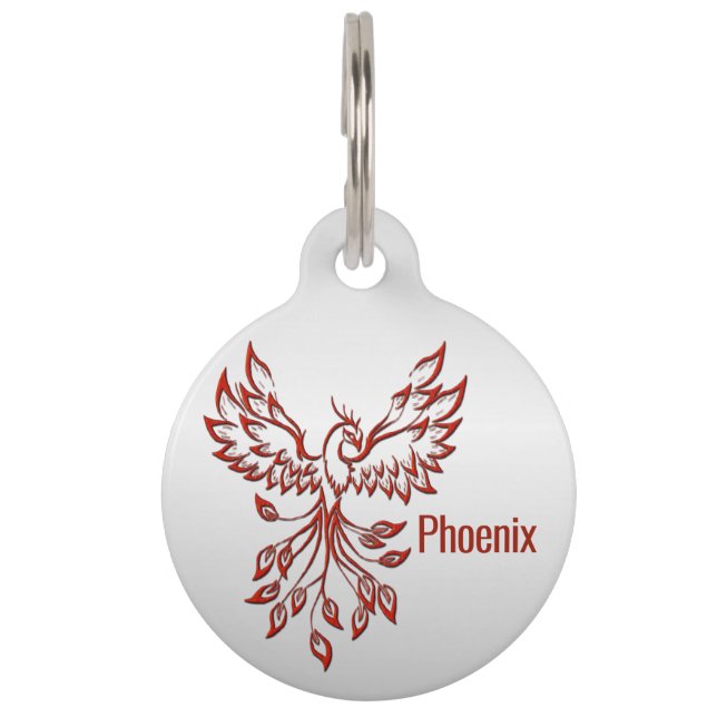Red Phoenix Rises on Silver Pet ID Tag (Front)