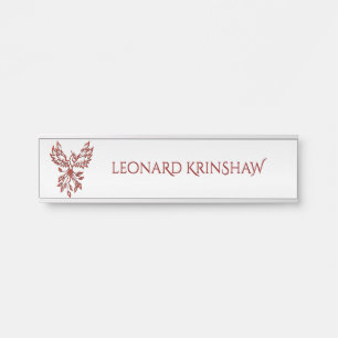 Red Phoenix Rises Silver Door Sign