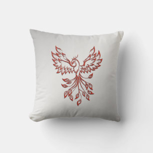 Red Phoenix Rises Silver Outdoor Pillow