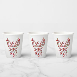 Red Phoenix Rises Silver Paper Cups