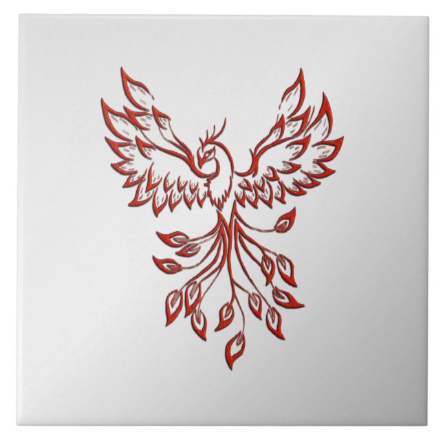 Red Phoenix Rises Silver Tile (Front)
