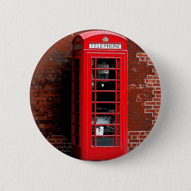 Red Phone Box London England UK 2 Inch Round Button (Front)