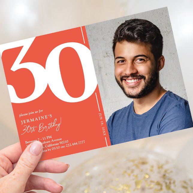 Red Photo 30th Birthday Invitation (Creator Uploaded)
