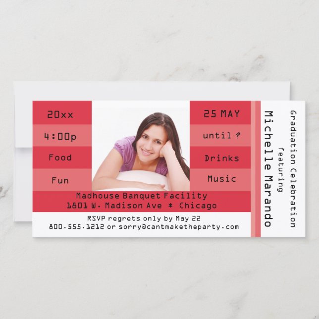 Red Photo Admission Ticket Party Invitation (Devant)