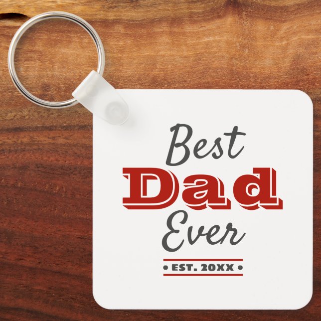 Red Photo Best Dad Ever Typography Bold Modern Keychain (Front)