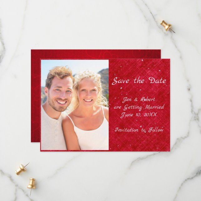 Red Photo Cameo Set Save the Date (Front/Back In Situ)
