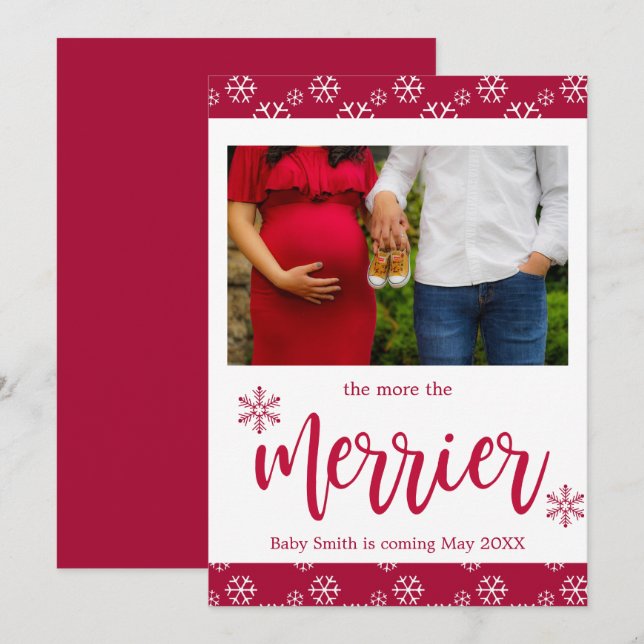 Red Photo Christmas Pregnancy Announcement Cards (Front/Back)