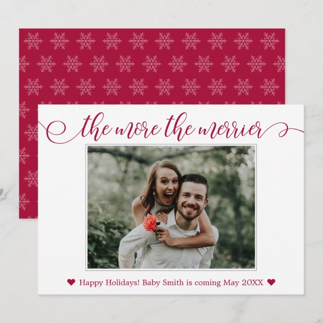 Red Photo Christmas Pregnancy Announcement Cards (Front/Back)
