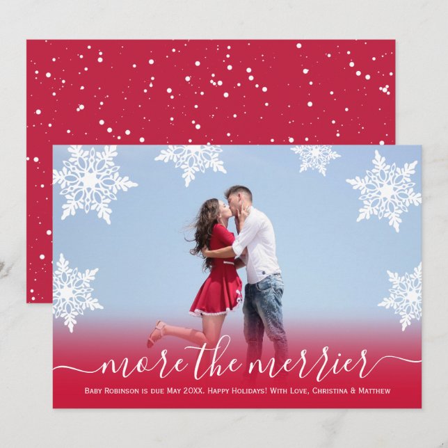 Red Photo Christmas Pregnancy Announcement Cards (Front/Back)